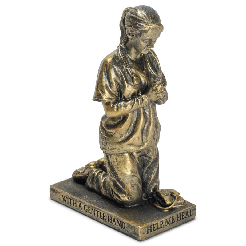 Dicksons Help Me Heal Praying Nurse 5 inch Gold Resin Stone Table Top Figurine - Image 1